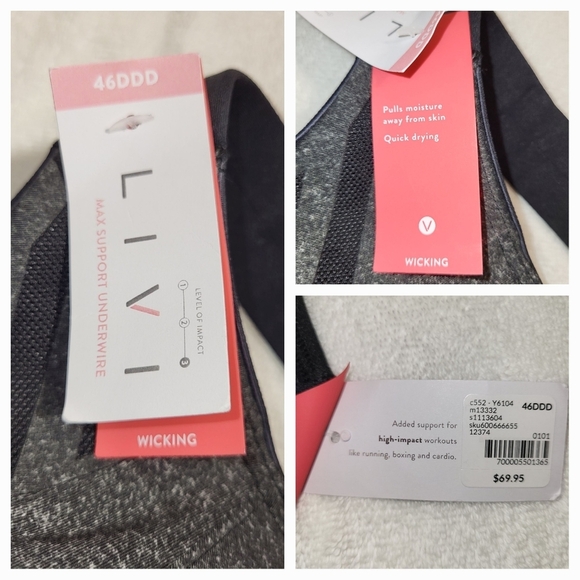 Plus Size LIVI Max Support Wicking Underwire Sports Bra - Size 46DDD (NWT) - Picture 13 of 14